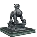Traditional Bronze Lion Sculpture With Intricate Carved Base And Ornate Details