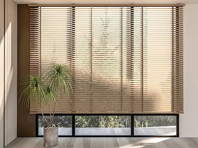 Light Brown Blinds In Modern Room With Green Plants And Natural Light 3d model
