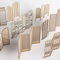 Various Modern Wooden Room Dividers Featuring Rattan Weave And Openwork Patterns 3d model
