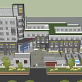 Modern Multi Story Building With Gray Exterior Green Roof Entrance Area And Surrounding Trees