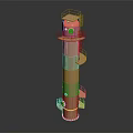 Golden Metal Tower Structure With Spiral Staircase And Top Platform Design