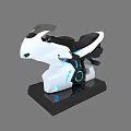 Futuristic White Motorcycle Simulator With Blue Lights And Black Seat Base