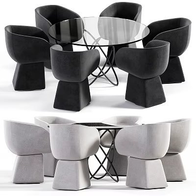 Modern Black and Gray Table Chair Set With Glass Top and Stylish Design Chairs 3d model