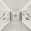 Modern Office Corridor Design With Wall Decorations Lines Text And Smooth Flooring 3d model