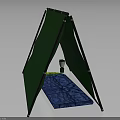 Green Triangular Tent Style Furniture With Blue Mat And Small Potted Plant