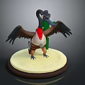 3D Bird Character In Cowboy Outfit With Red Scarf And Cactus On Round Base