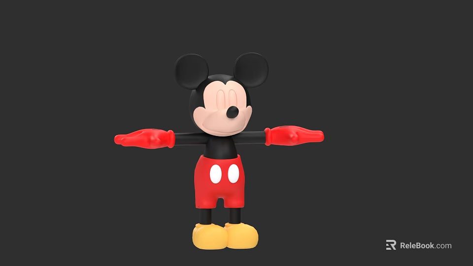 Mickey Mouse Plush Figure With Black Ears Red Gloves Red Shorts And Yellow Shoes 3d model 