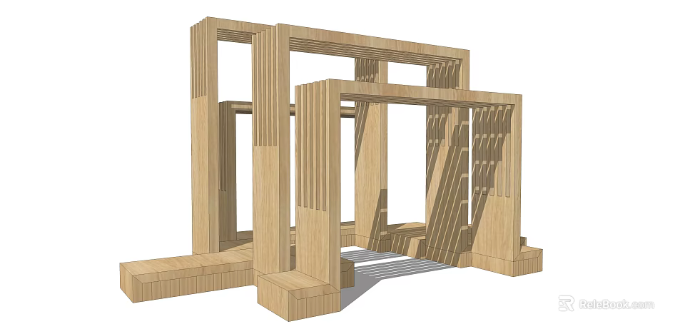 Modern Wooden Pergola Design With Geometric Frame Structure And Wooden Beams 3d model 