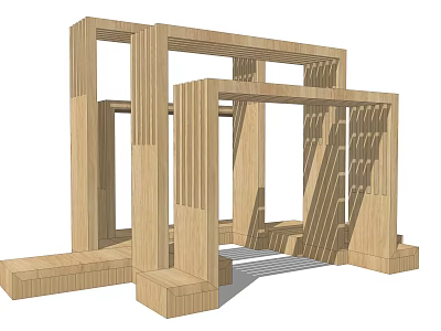 Modern Wooden Pergola Design With Geometric Frame Structure And Wooden Beams 3d model