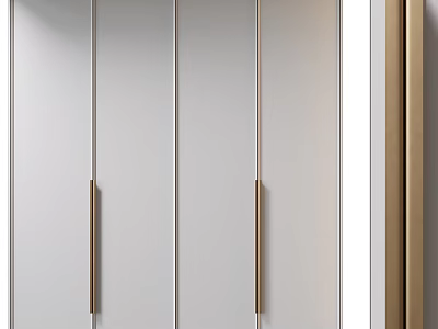 Sleek Modern Wardrobe Design With Minimalist Lines And Gold Metal Handles 3d model