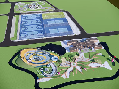 Park Landscape Design With Sports Courts Playground Green Spaces And Walking Trails 3d model