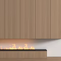 Modern Linear Fireplace Interior Design With Wooden Cabinets And Burning Flames