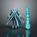 Fantasy Themed Action Figure With Blue White Icy Crystal Costume And Weapon Accessory