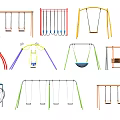 Colorful Playground Swings Featuring Various Designs And Seats For Kids Outdoor Play