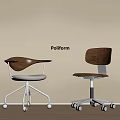 Poliform Modern Chairs With Wooden Backrest White Seat And Metal Wheels