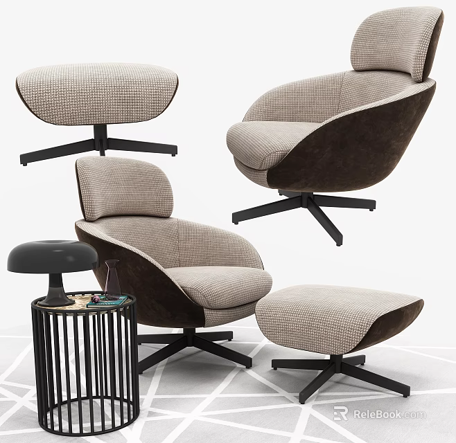 Modern Single Sofa With Beige Brown Fabric Upholstery Ottoman And Side Table 3d model 