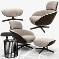 Modern Single Sofa With Beige Brown Fabric Upholstery Ottoman And Side Table