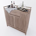 Rustic Wooden Cabinet With Vertical Slat Design And Wine Glasses Camera Tray
