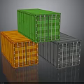 Colorful Stacked Shipping Containers in Green Orange and Gray on Dark Background