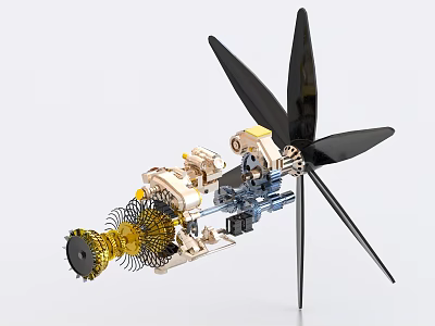 Detailed Aircraft Engine Structure With Propeller Blades And Internal Mechanical Components 3d model