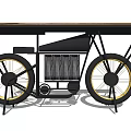 Unique Industrial Style Table With Bicycle Wheels Wooden Top And Metal Frame