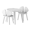 Simple Design Wooden Round Kids Table With Light Blue And Natural Wooden Chairs