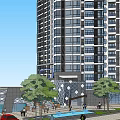 Modern High Rise Residential Buildings With Landscaped Garden And Swimming Pool