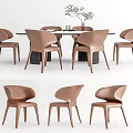 Dining Table Set With Modern Brown Chairs And Vase With Plant 3d model
