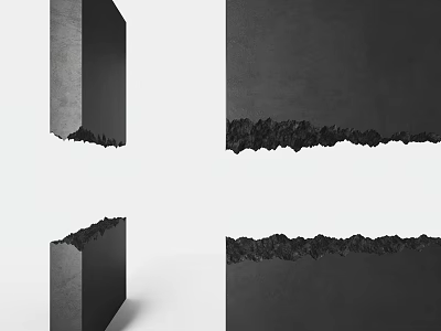 Modern Concrete Room Divider With Rough Textured Edges And Black Finish 3d model