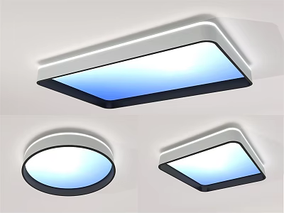 Modern Ceiling Lights with Rectangular and Round Designs Blue White Lighting 3d model