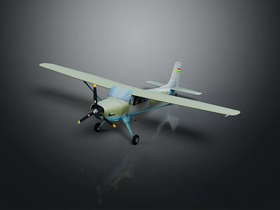 Light Green Model Airplane With Propeller And Landing Gear On Dark Background 3d model