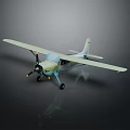 Light Green Model Airplane With Propeller And Landing Gear On Dark Background
