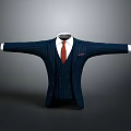 Classic Navy Blue Pinstripe Men's Suit With White Shirt And Red Tie Formal Attire