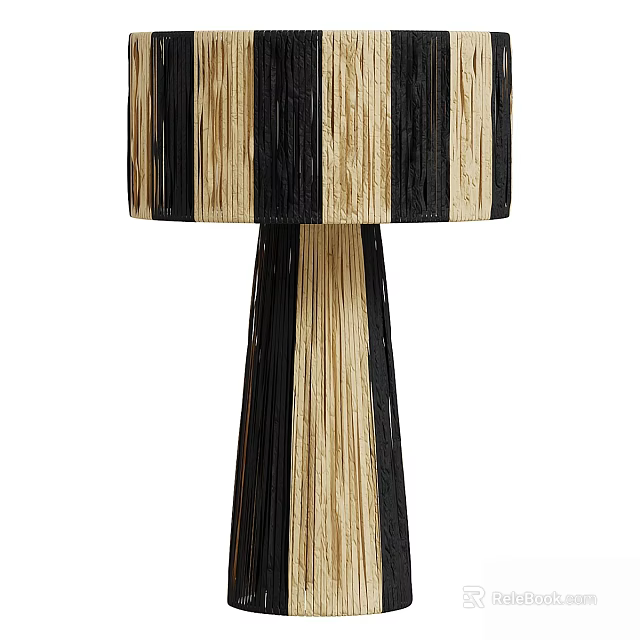 Black And Beige Striped Fabric Table Lamp With Matching Patterned Base Design 3d model
