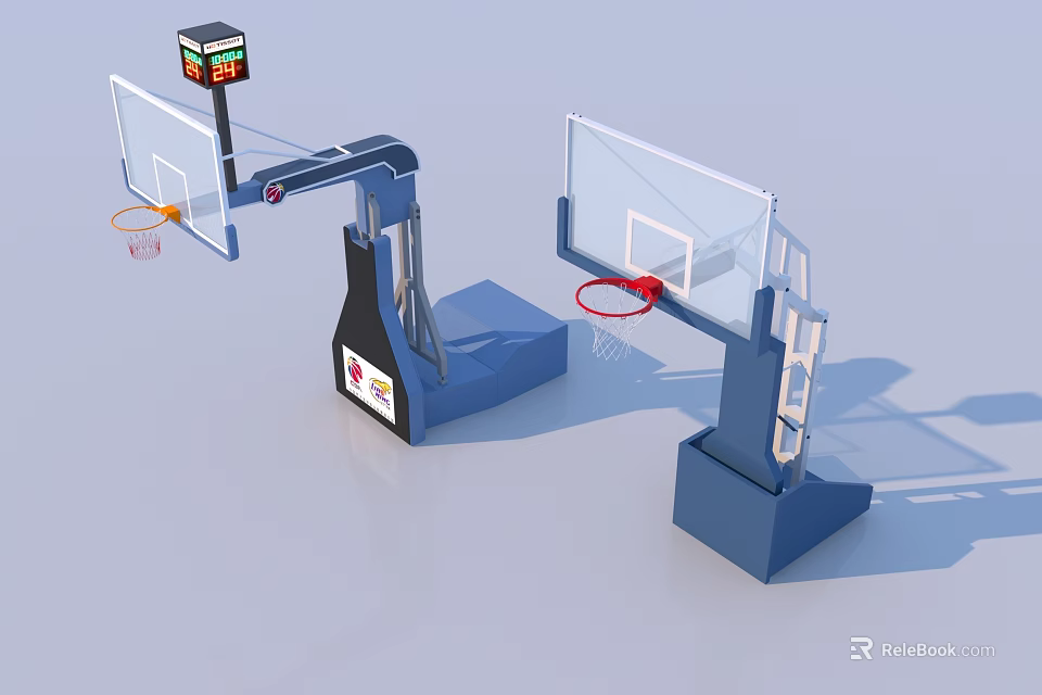 Outdoor Sports Equipment Basketball Hoops With Transparent Backboards Red Rims Scoreboard And Portable Bases 3d model 