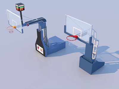 Outdoor Sports Equipment Basketball Hoops With Transparent Backboards Red Rims Scoreboard And Portable Bases 3d model