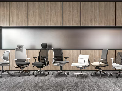 Various Modern Office Chairs With Different Colors Mesh And Leather Designs In Contemporary Office Setting 3d model