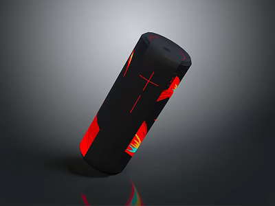 Sleek Black Red Cylindrical Portable Speaker With Modern Design And Compact Size 3d model