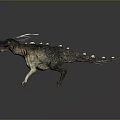 Mythical Horned Spiked Dinosaur With Gray Green Skin And Red Details Standing Isolated