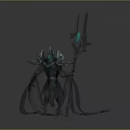 Fantasy Winged Magical Creature Character With Detailed Armor And Glowing Blue Gem Weapon