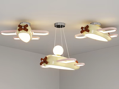 Cute Airplane Shaped Lighting Set Cream Color Brown Bowknot For Kids Room Ceiling 3d model