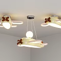 Cute Airplane Shaped Lighting Set Cream Color Brown Bowknot For Kids Room Ceiling