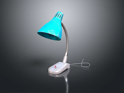 Blue Desk Lamp Featuring Flexible Arm White Base And Power Cord 3d model
