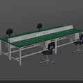 Modern Functional Workstation Desk With Green Tabletop White Metal Frame And Black Chairs