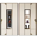 Chinese Style Decorative Cabinet With Mirrored Doors Golden Accents And Decorative Items