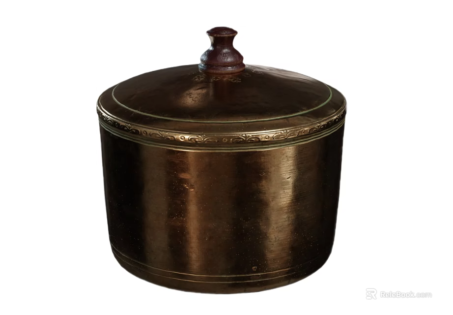 Copper Kitchen Storage Container With Decorative Rim And Top Handle 3d model 