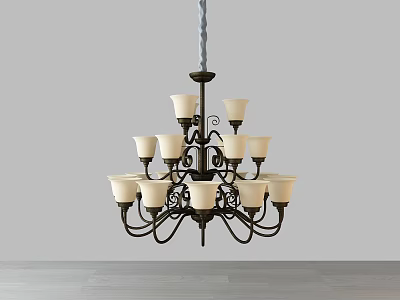 Classic Metal Chandelier With Multiple Glass Shades And Ornate Design Elements 3d model