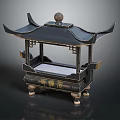 Traditional Chinese Pagoda Style Black Incense Burner With Carved Base And Gold Accents