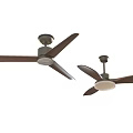 Two Modern Ceiling Chandeliers With Wooden Blades And Metal Base For Living Room