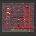 Red Brick Room Interior With Red Installation White Door And Floor Structure